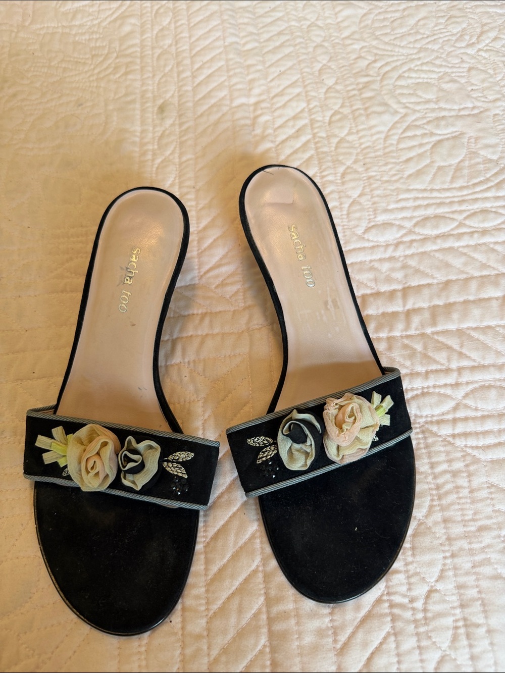 Black Floral Slide Sandals